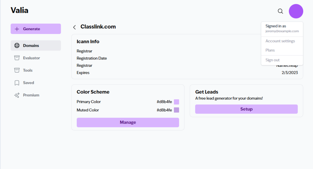 Valia Dashboard Mockup